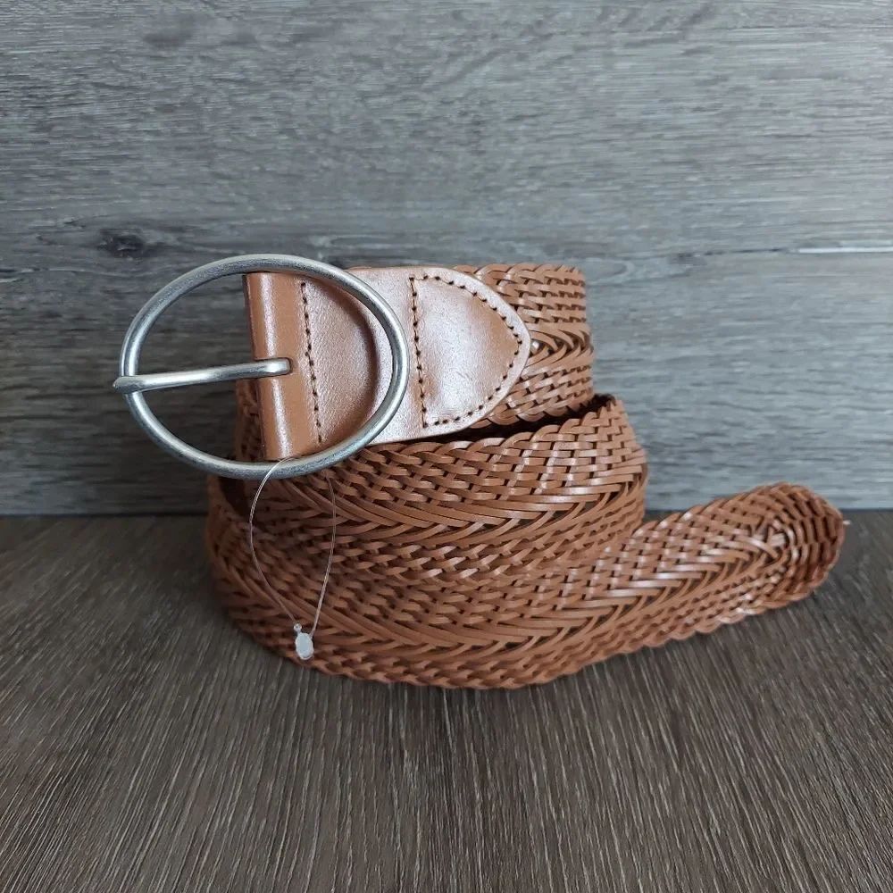 New TARGET Brown Leather Braided Belt 37.5"